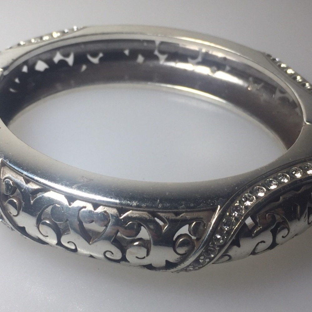 Silvertone Hinged Bangle with Rhinestones